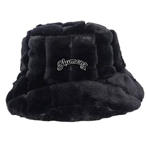 Black furry bucket hat